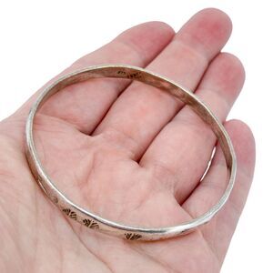 Vintage Taxco Mexico Sterling Silver 925 Hand Tooled Bangle Bracelet 8"